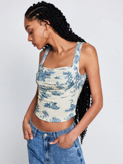 Toile de Jouy Square Neck Tank Top