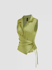 Satin Collar Knotted Top