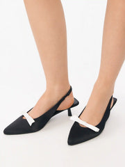 POINTED TOE BOWKNOT SLINGBACK KITTEN HEELS