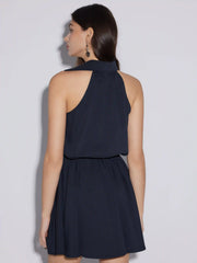 Asymmetrical Neck Mid Rise Flared Mini Dress
