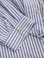 Cotton-blend Collar Striped Knotted Roll-up Long Sleeve Shirt Curve & Plus