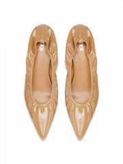 POINTED TOE & PLEATED FAUX LEATHER KITTEN HEEL