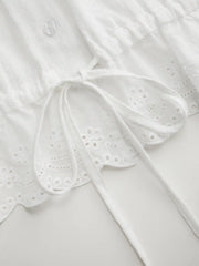 Cotton-blend Puff Sleeve Lace Trim Broderie Anglaise Oversized Blouse Curve & Plus