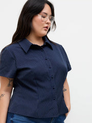 Collar Stripe Short Sleeve Shirt Curve & Plus
