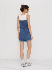 Denim Drawstring Knotted Roll Hem Romper
