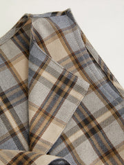 Plaid Asymmetrical Neck Ruched Tie Back Mini Dress
