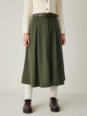 Corduroy Button Maxi Skirt with Belt
