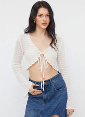 Solid Texture Crop Cardigan