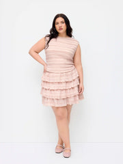 Textured Ruffled Knotted Top & Low Rise Tiered Mini Skort Set Curve & Plus