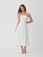 Cotton-blend Square Neck Flared Maxi Dresses
