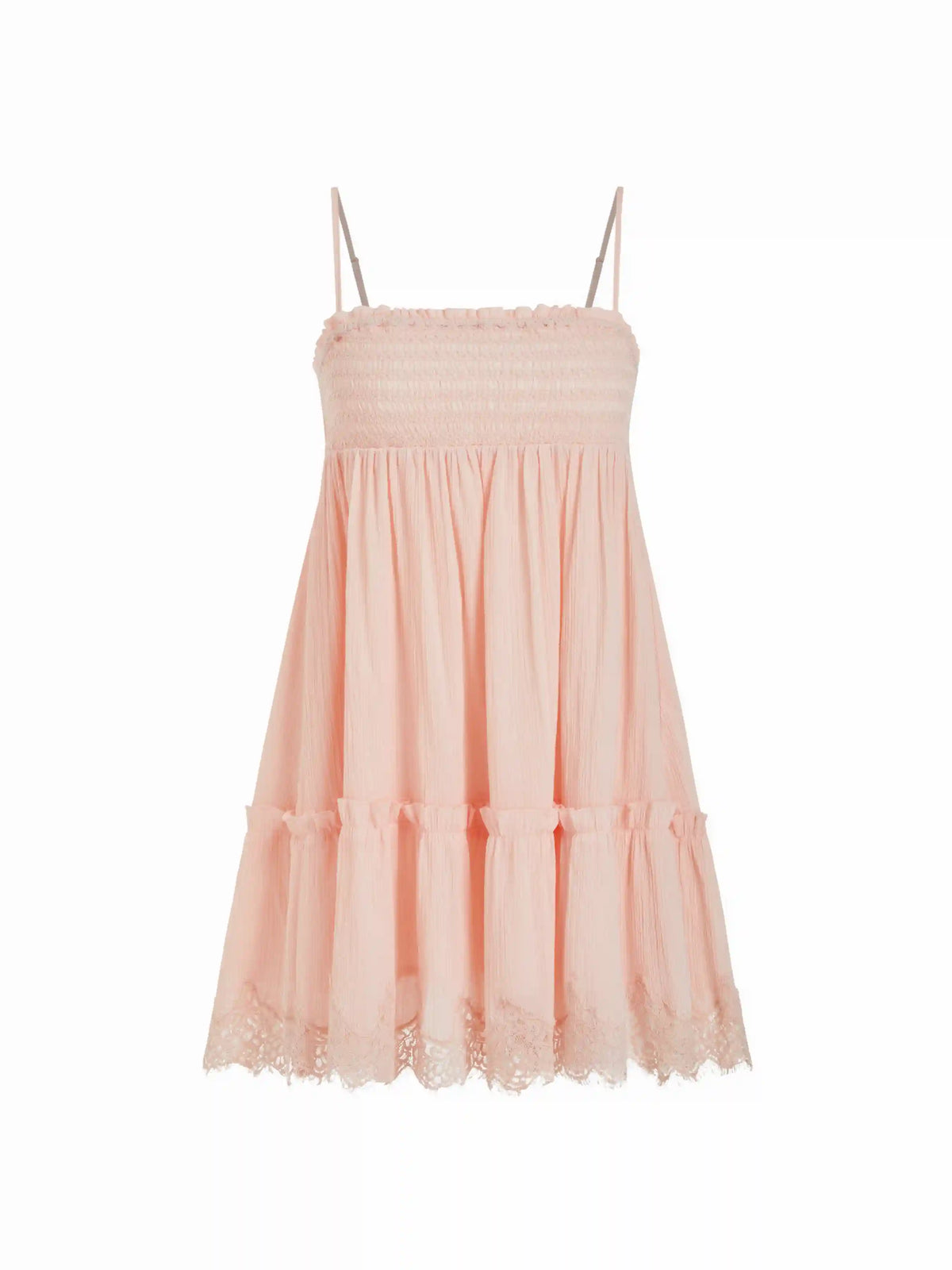 Chiffon Lace Trim Smock Mini Dress