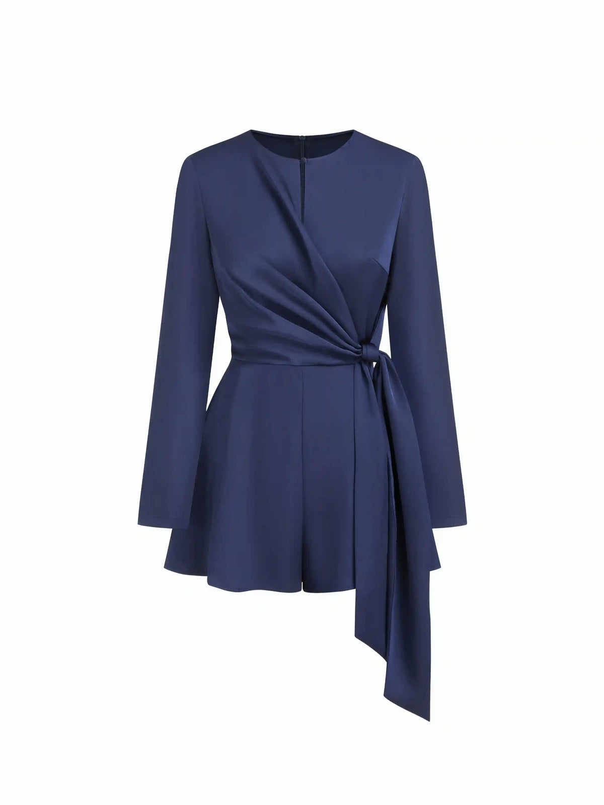 Satin Round Neckline Ruched Draped Micro Romper
