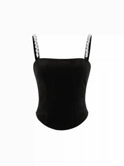 Velvet Square Neck Cami Top With Rhinestone Straps