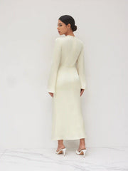 Asymmetrical Neck Twist Ruffle Maxi Dress