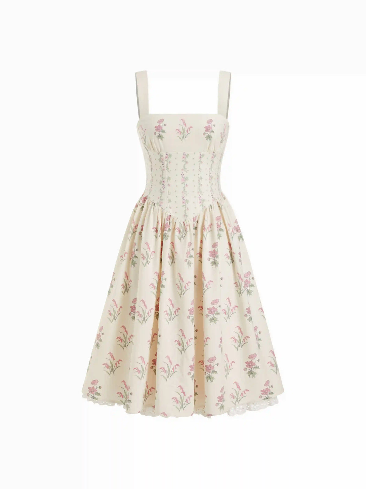 Square Neck Floral Corset Midi Dress
