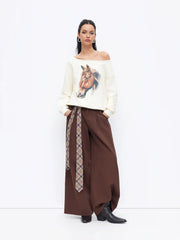 Terry Asymmetrical Neck Horse Graphic Oversized Sweatshirt