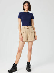 Round Neckline Knit Short Sleeve Top