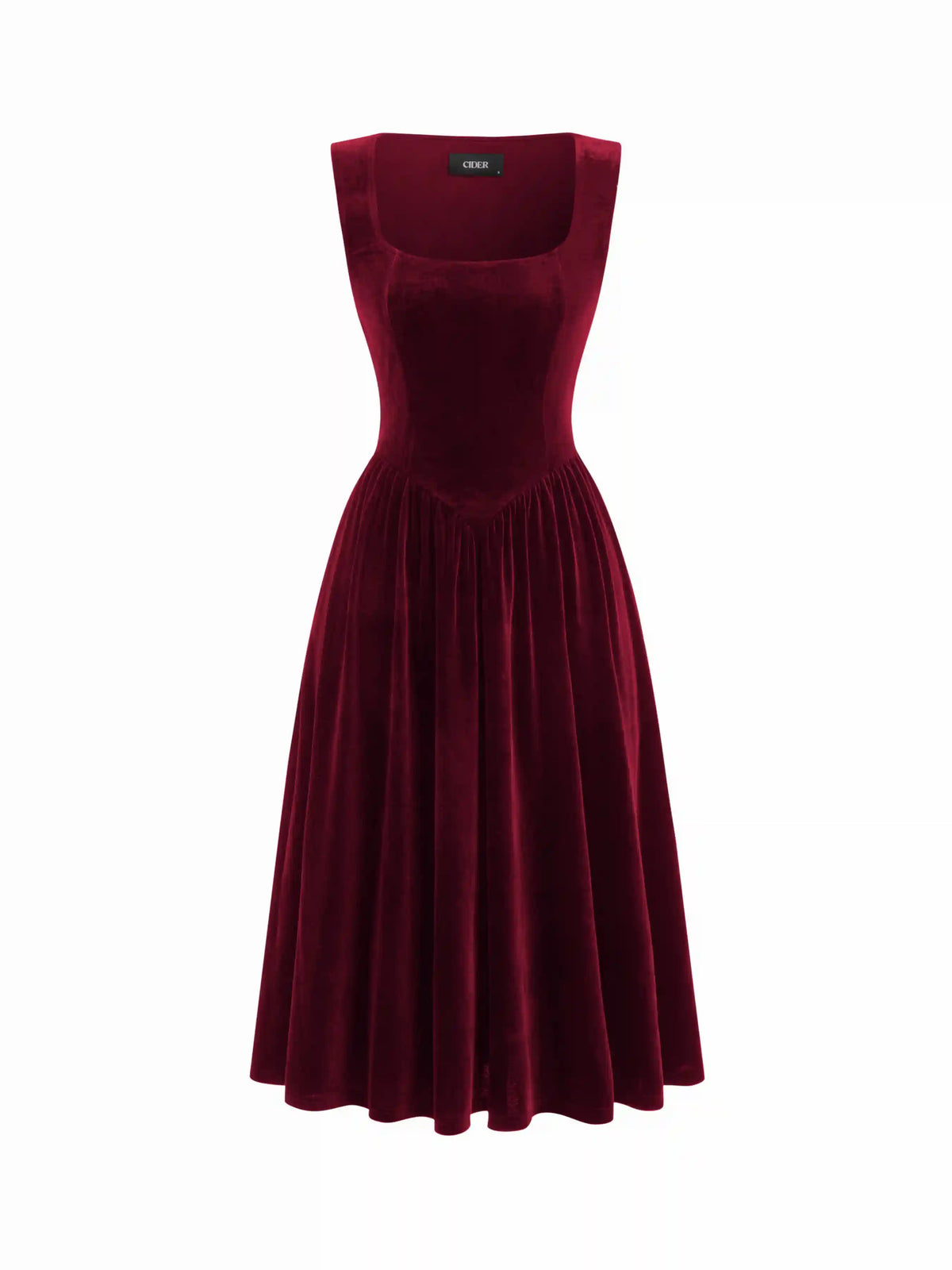 Velvet Square Neck Corset Lace Up Midi Dress
