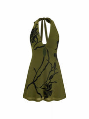 Jacquard Floral V-neck Cut Out A-line Mini Dress
