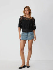 Jersey Asymmetrical Neck Floral Lace Poncho Top