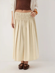Cotton-blend Mid Rise Flared Midi Skirt