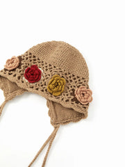 FLOWER HOLLOW OUT KNITTED BEANIE HAT