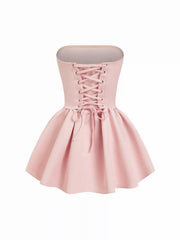 Sculptural High Rise Bowknot Lace Up Flared  Mini Dress