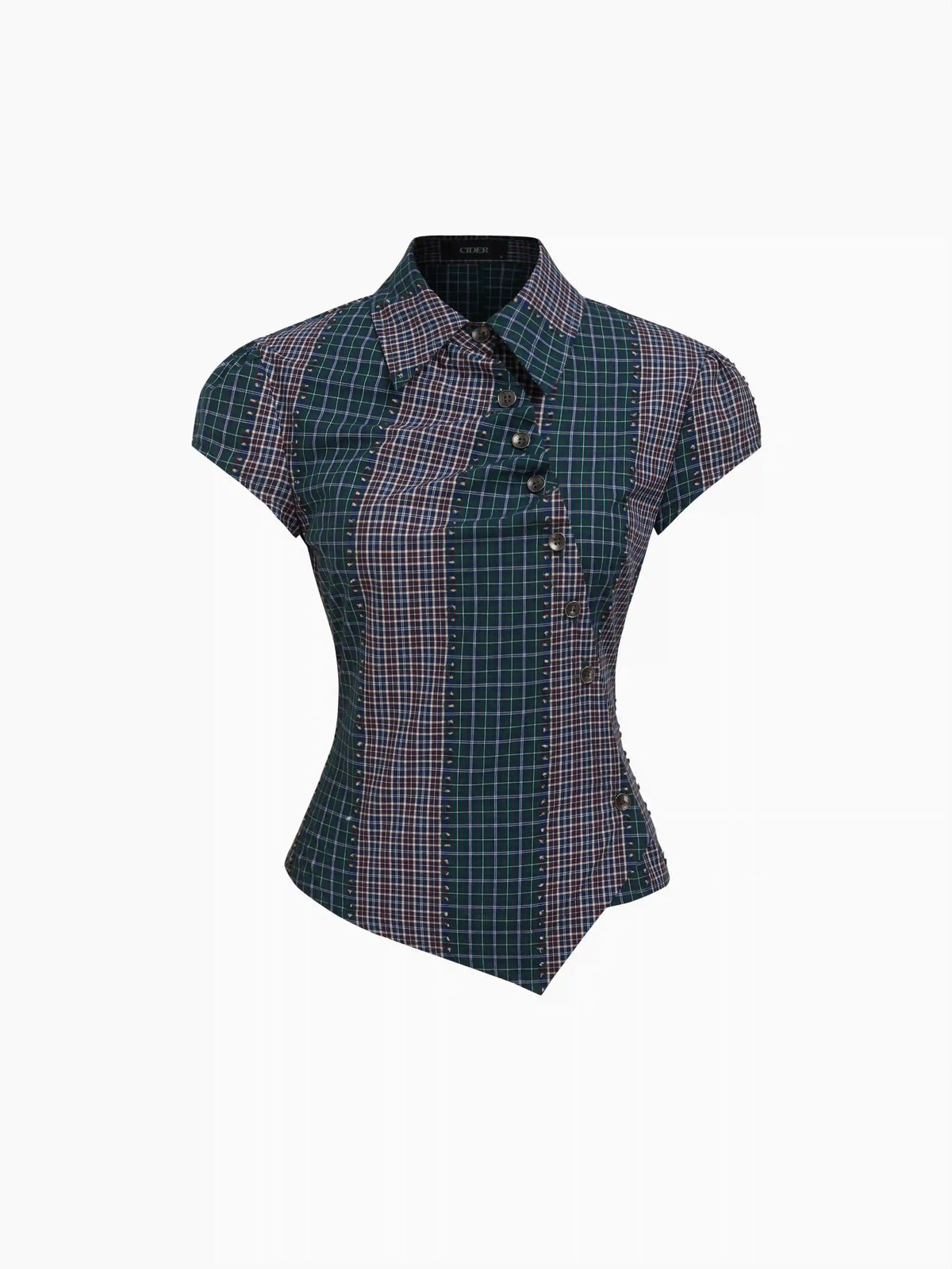 Cotton-blend Asymmetrical Button Two Tone Patched Shirt