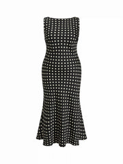 Satin Polka Dot Backless Mermaid Maxi Dress Curve & Plus