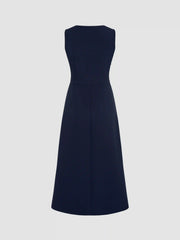 V-neck Solid Split Midi Dress