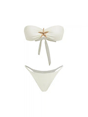 Metal Starfish Detail Ruched Bandeau Bikini Set