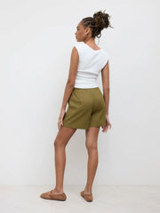 Linen-blend Mid Rise Drawstring Shorts