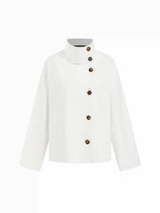 Cotton-Blend Funnel Neck Belted Button Windbreaker