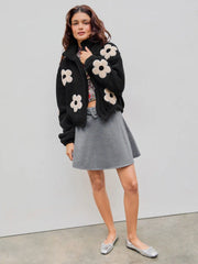 Floral Fleece Zipper Front Jacket