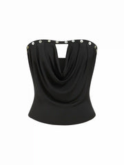 Cowl Neck Cut Out Button Detail Crop Bandeau Top