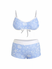 Seashell Graphic Scoop Neckline Bracelet Bikini Set With Shorts Curve & Plus