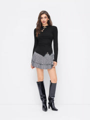 Mandarin High Neck Asymmetrical Metal Detail Ruched Top