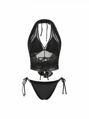 Tie Side Bikini Set with Glitter Asymmetrical Cover Up Top