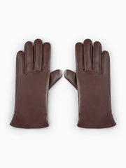 FAUX LEATHER FLEECE-LINED FUZZY GLOVES