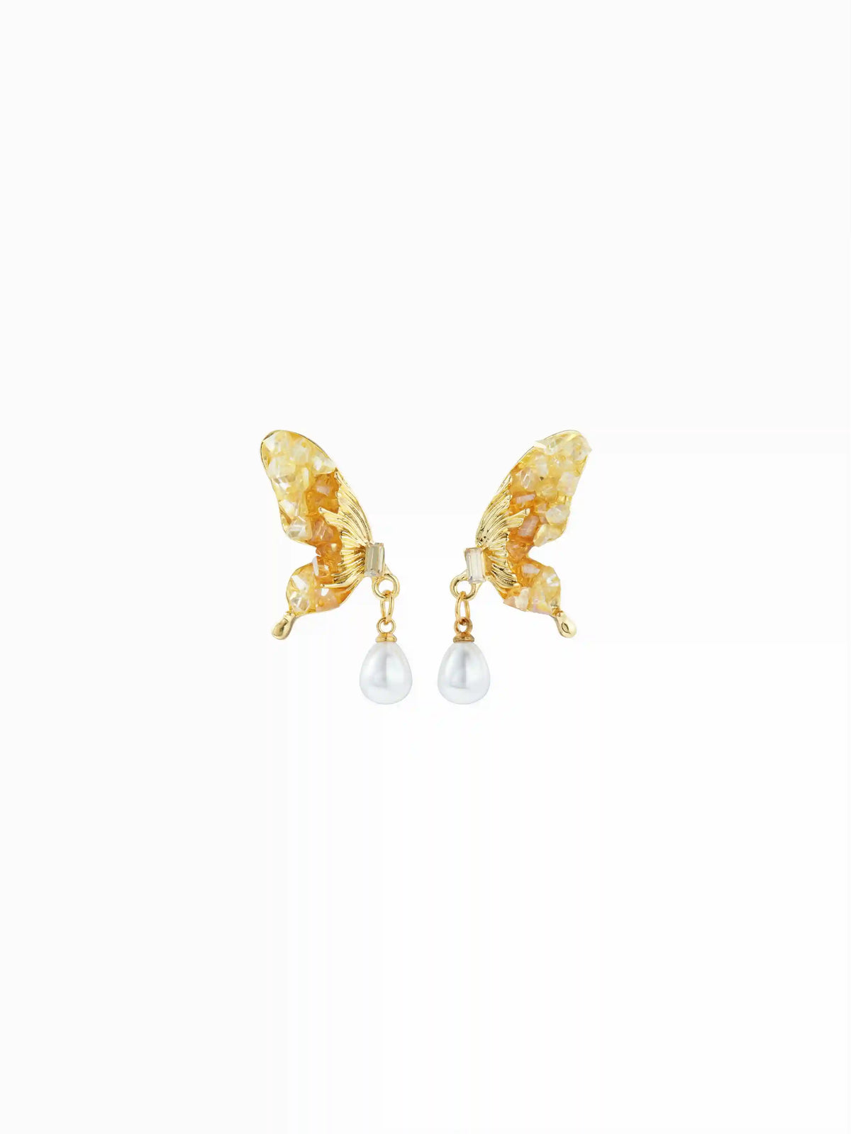 BUTTERFLY & FAUX PEARL DROP EARRINGS