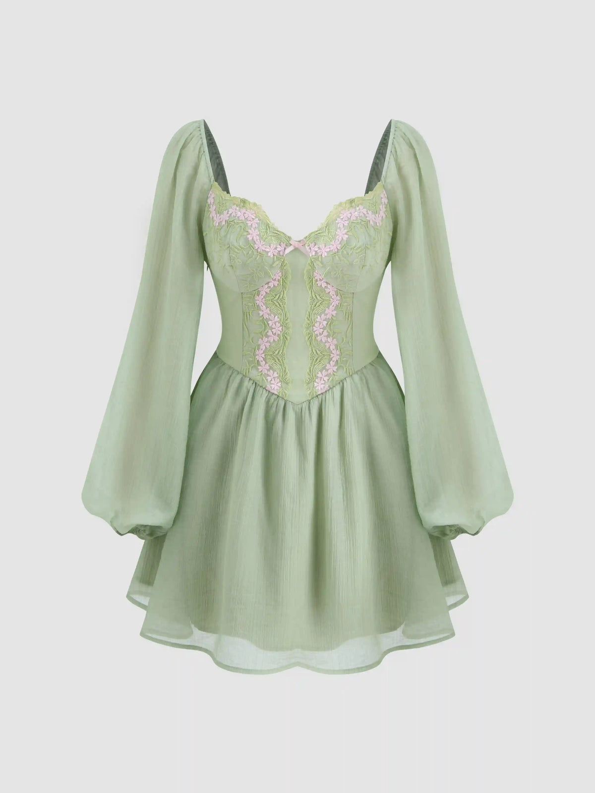 Cotton-blend Sweetheart Neckline Floral Embroidery Ruffle Mini Dress