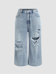 High Waist Ripped Straight Leg Jeans Curve & Plus