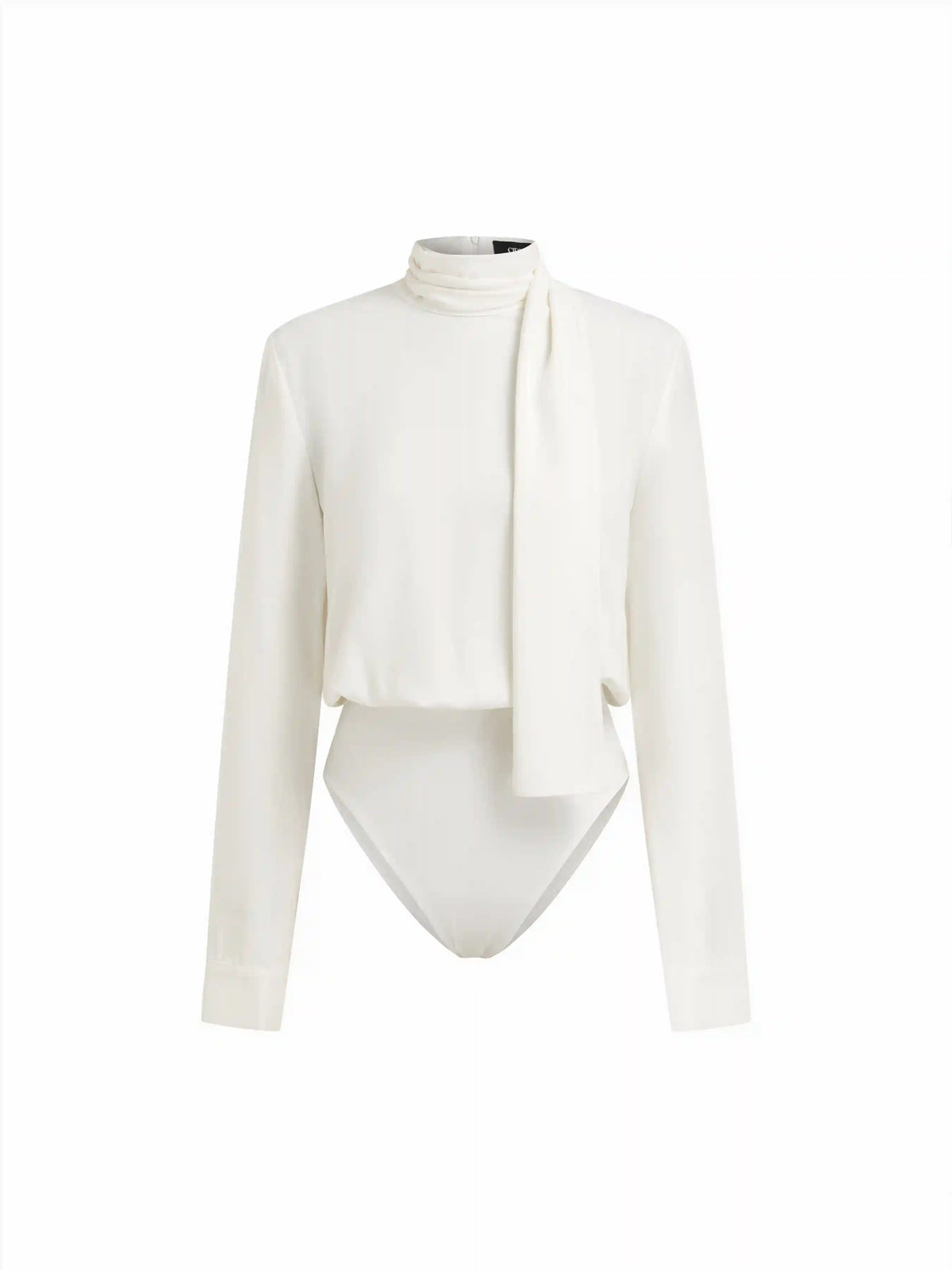 High Neck Long Sleeve Blouse Bodysuit With Scarf