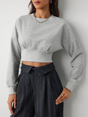 Round Neckline Ruched Crop Sweatshirt