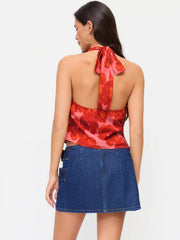 Floral Cowl Neck Tie Back Top