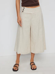 Linen-blend Low Rise Stripe Wide Leg Capris