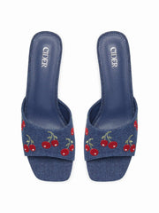 CHERRY PATTERN CHUNKY HEELED SANDALS