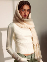 Rib Knit Stand Neck Solid Long Sleeve Top