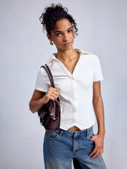 Stretch Cotton-blend Lace Trim Blouse