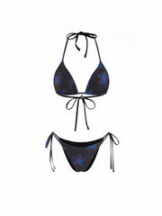 Halter Neckline Floral Tie Side Bikini Set with Flower Charm